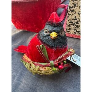 Vintage Christmas ornament Katherine’s Collection Cardinal in nest box clip on